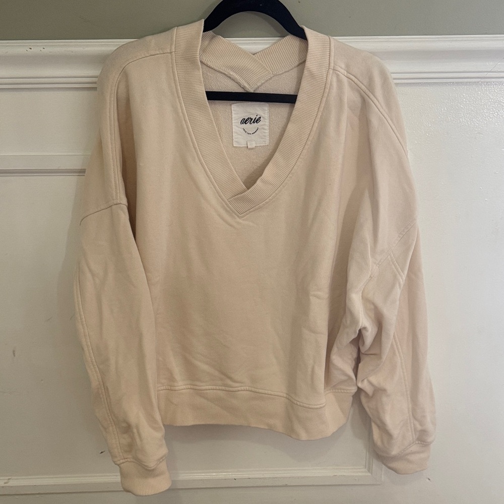 Aerie Soft Cream V-Neck Sweater